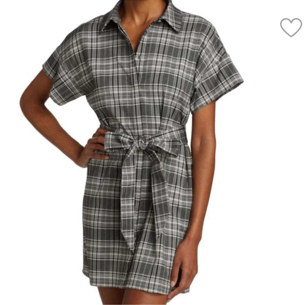 Alice + Olivia Lucette Plaid Belted Mini Dress Black & Gray Size Large - Picture 2 of 11